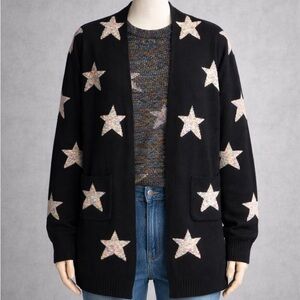 Chic Soul Black Star‑Print Open Cardigan — New without tags, Size Xl